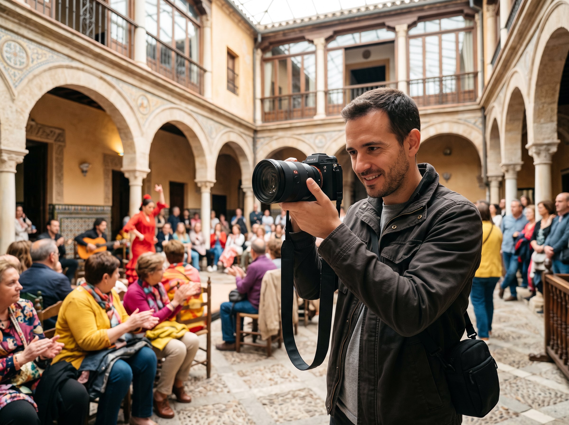 A male photographer working at an event