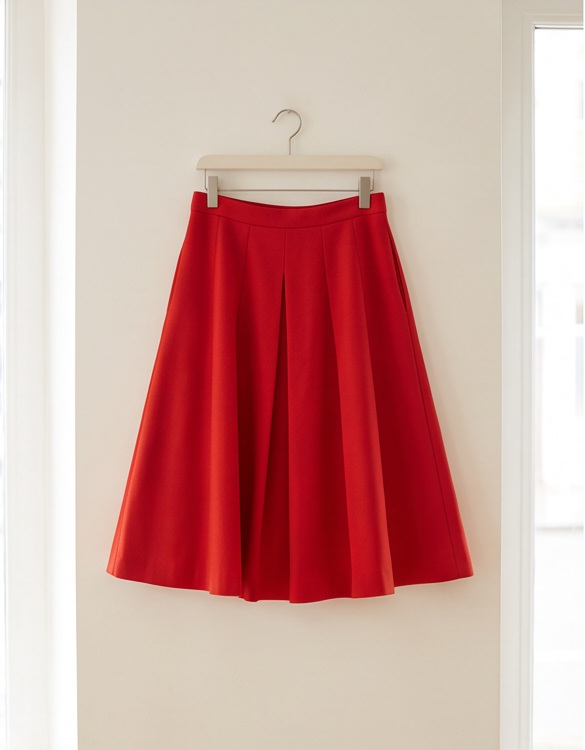 A red skirt displayed on its own