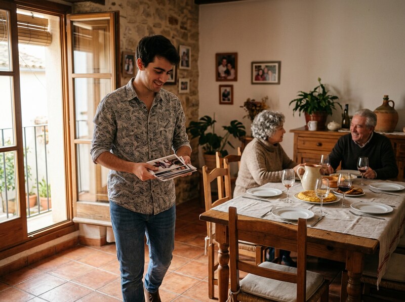 Family member bringing printed photographs