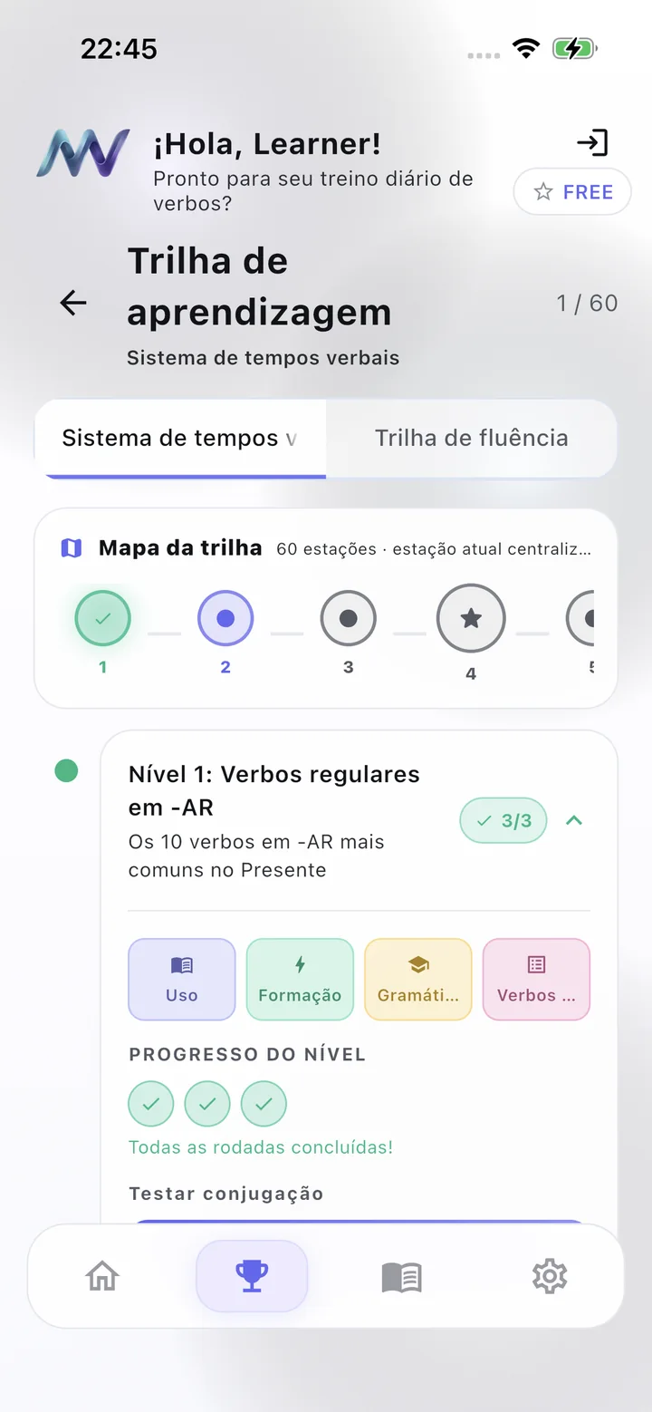 Trilha de aprendizado MuyVerbs em português